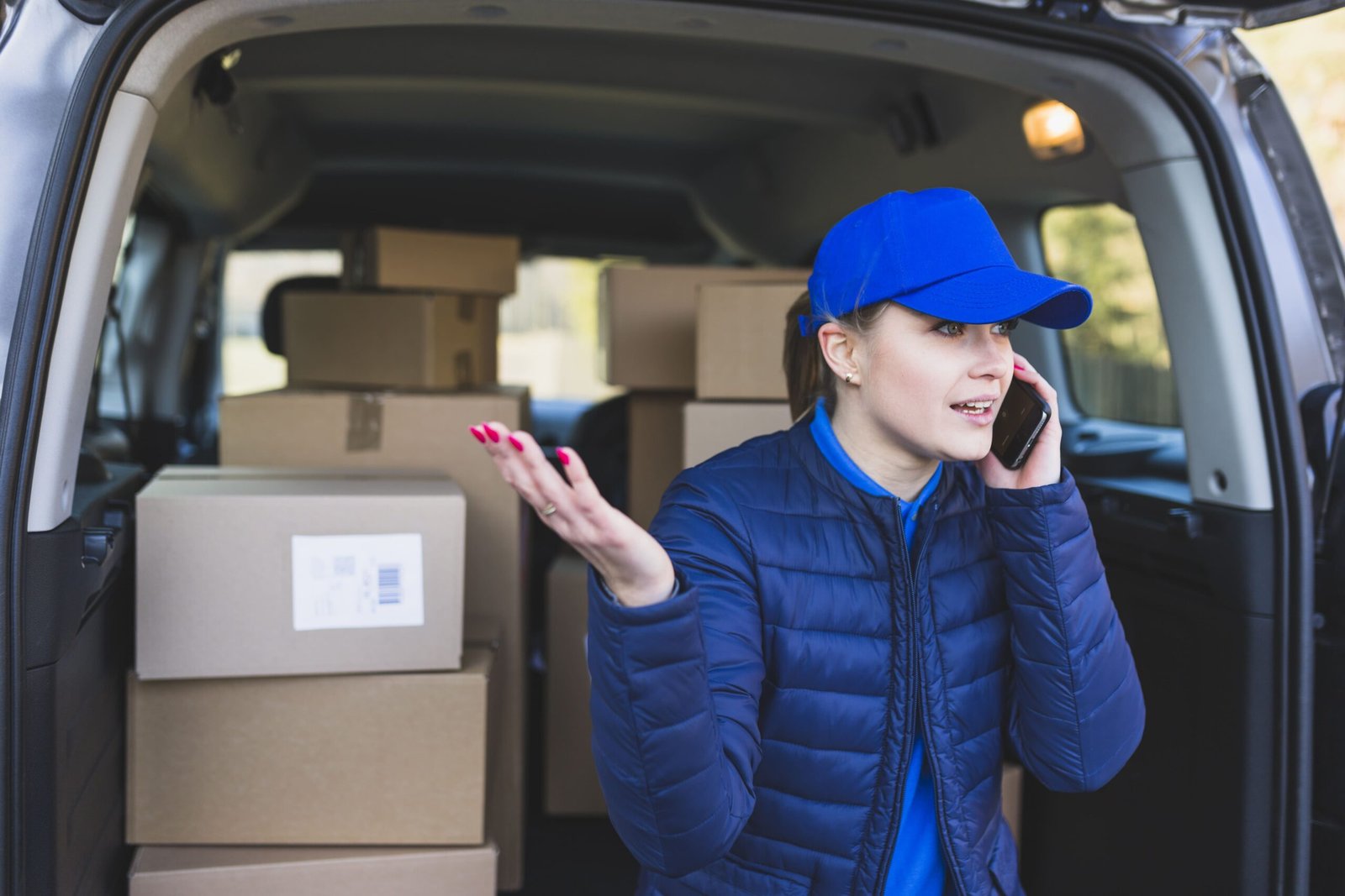 female-courier-talking-phone-car (2)